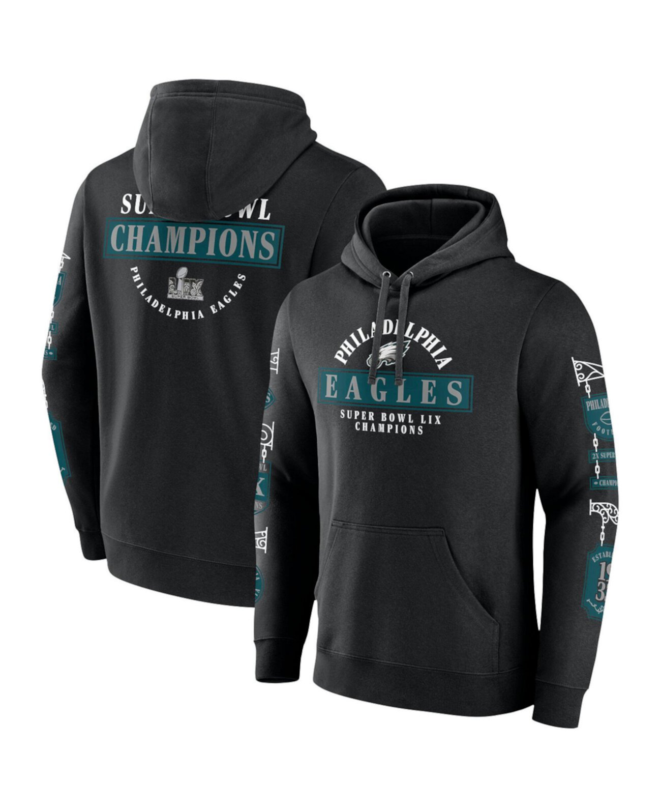 Men's Black Philadelphia Eagles Super Bowl LIX Champions Four Piece Multi Hit Pullover Hoodie Fanatics