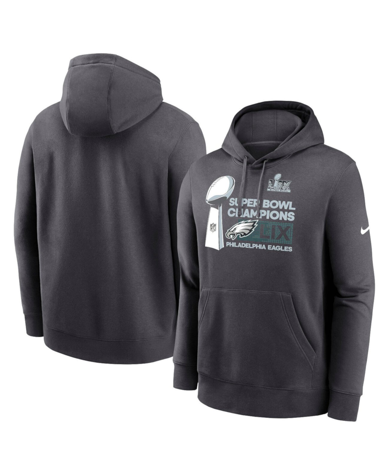 Men's Anthracite Philadelphia Eagles Super Bowl LIX Champions Locker Room Trophy Collection Pullover Hoodie Nike