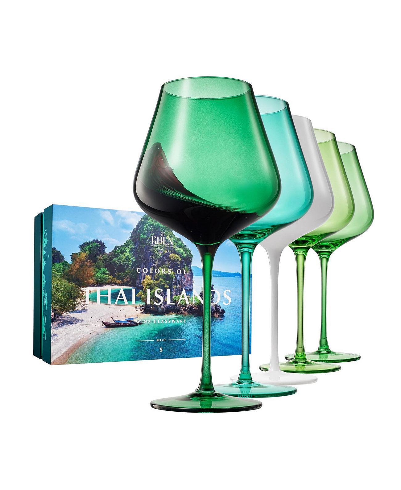 Colors of Thai Island Beaches Wine Glass Set, Set of 5 The Wine Savant