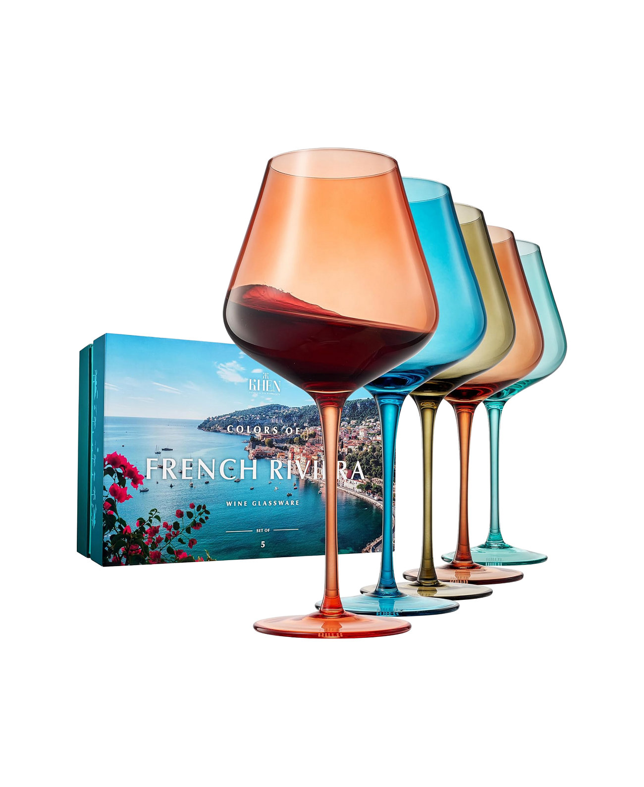 Colors of French Riviera Coastline Wine Glasses, Set of 5 The Wine Savant