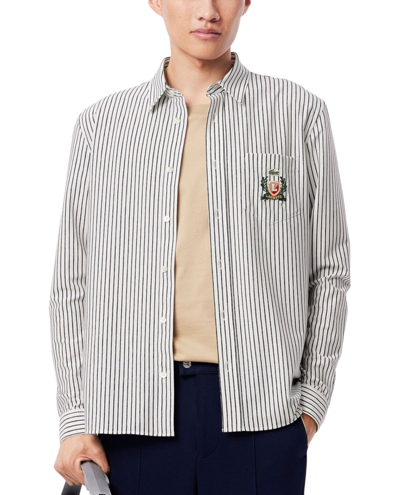 Men's Woven Stripe Logo Shirt Lacoste