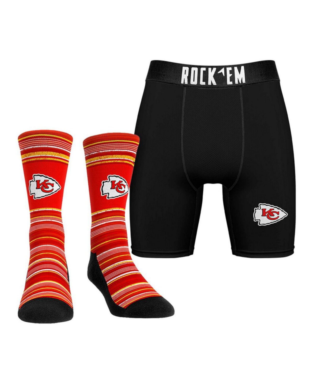 Men's Kansas City Chiefs Primary Crew Socks Boxer Briefs Combo Pack Rock 'Em