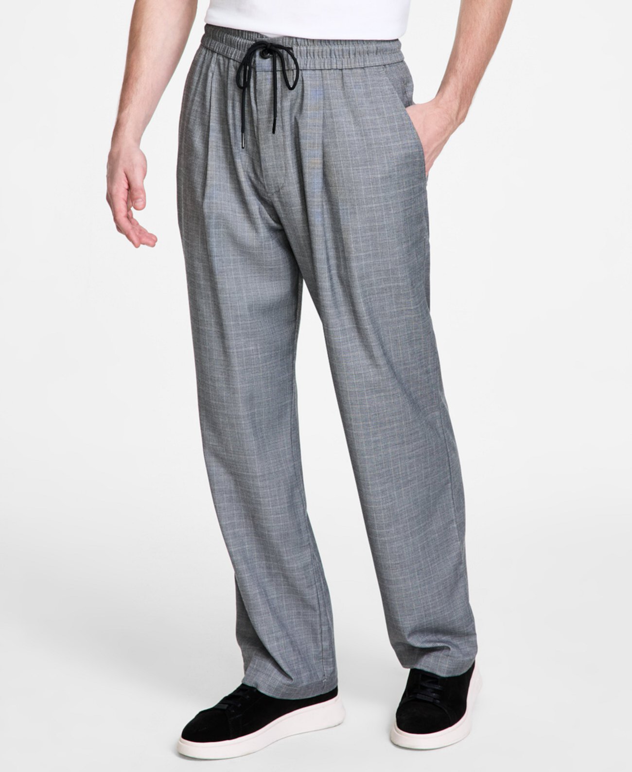 Men's Plaid Straight-Fit Pull-On Trousers Boss