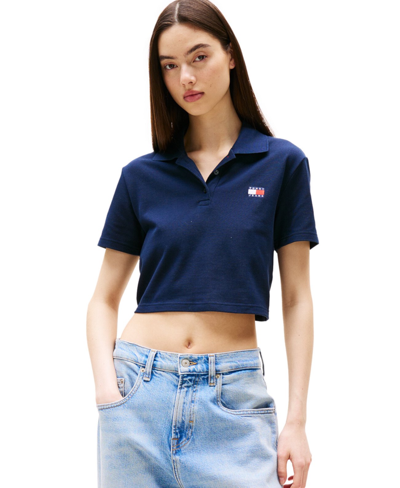 Women's Crop Badge Short-Sleeve Polo Top Tommy Jeans