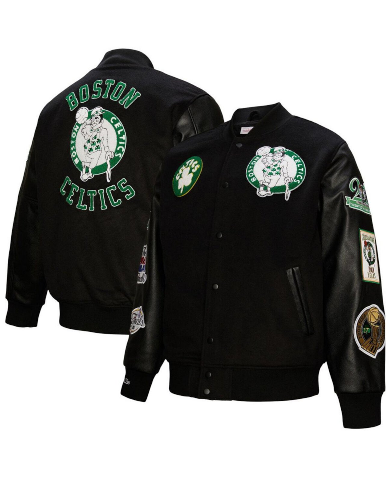 Лонгслив Mitchell & Ness Boston Celtics Blackout с пухлым утеплителем, двухцветными нашивками и вышивкой Mitchell & Ness