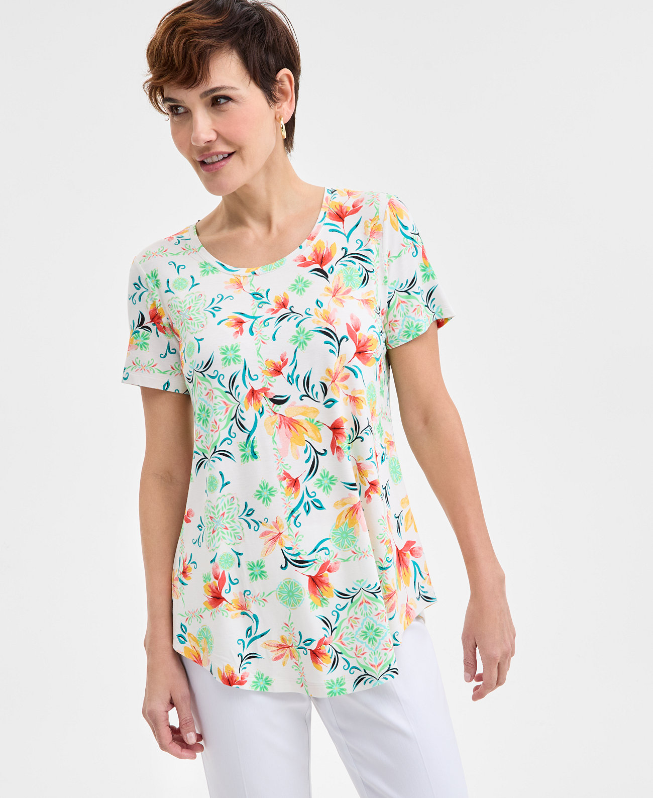 Women's Printed Scoop-Neck Top, Exclusively at Macy's J&M Collection