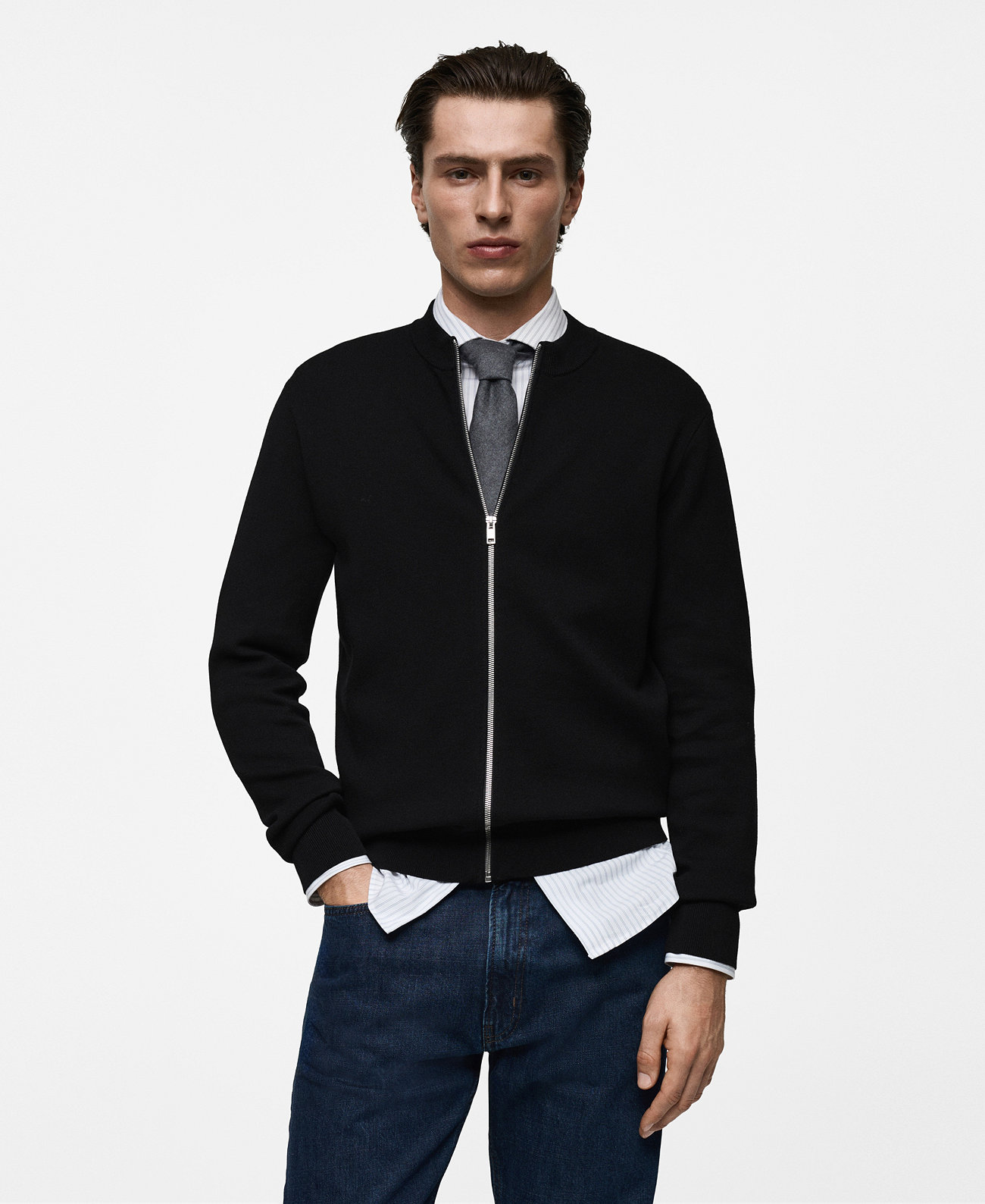 Men's Full-Zip Knit Cardigan Mango