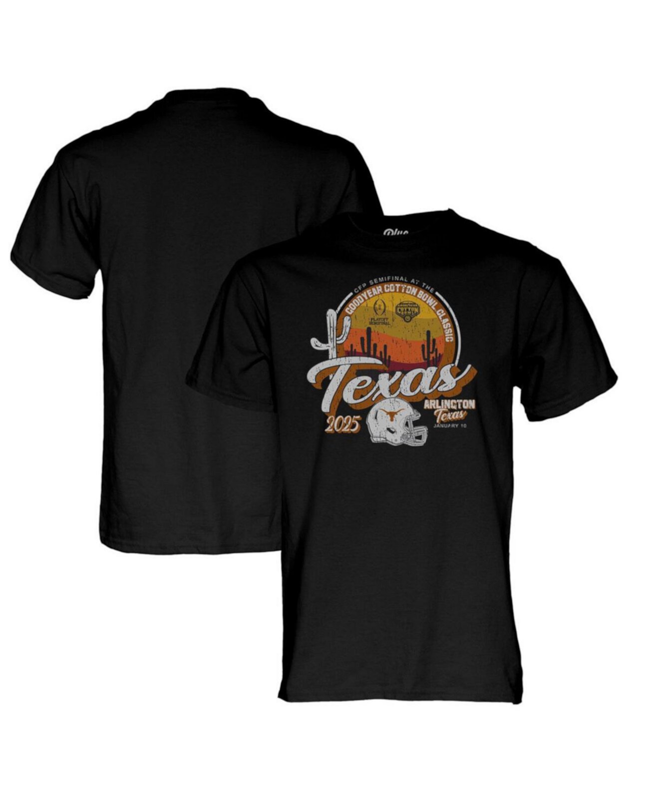 Men's Black Texas Longhorns College Football Playoff 2025 Cotton Bowl T-Shirt Blue 84