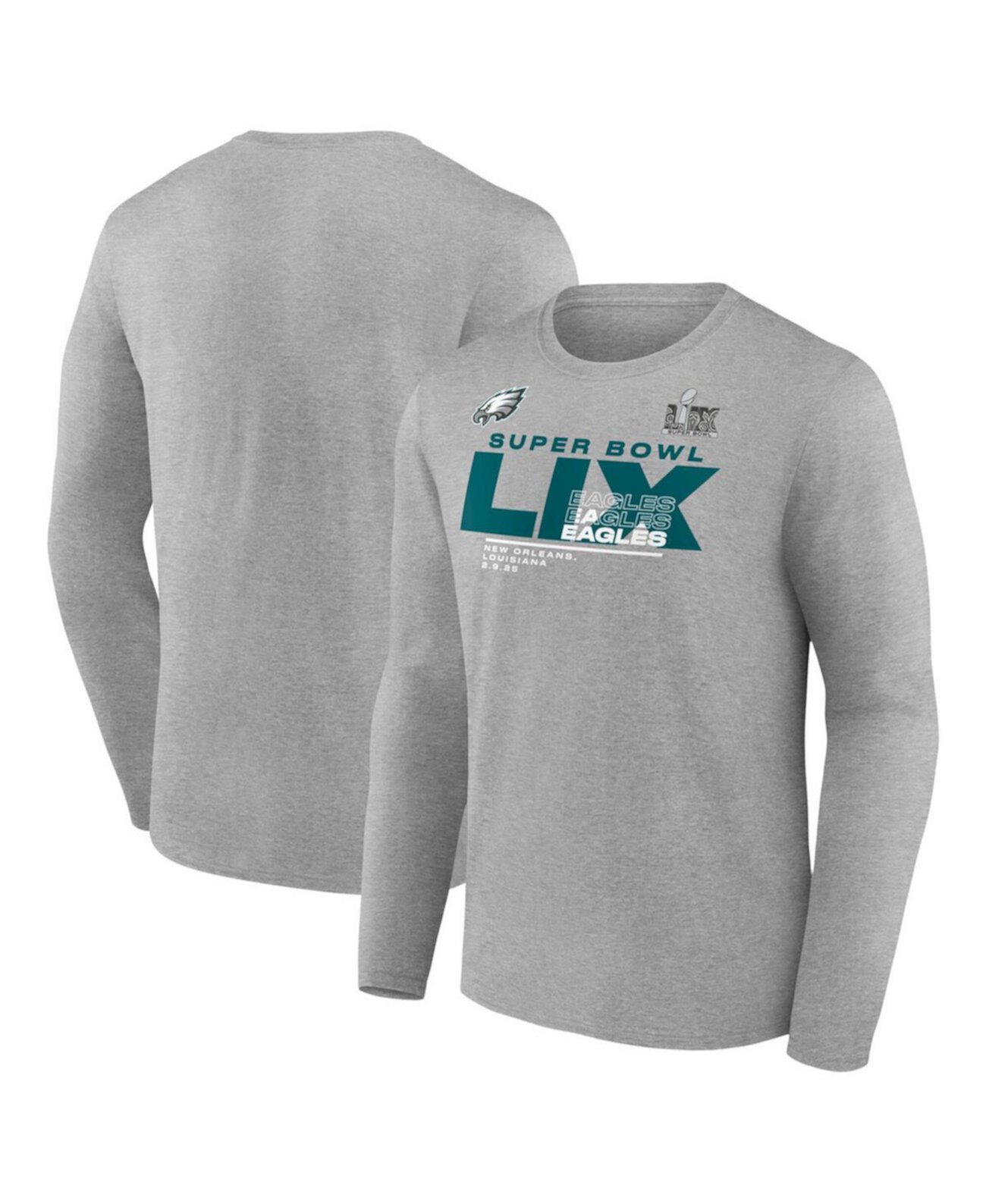 Мужской лонгслив с графикой Philadelphia Eagles Super Bowl LIX, 100% хлопок от Fanatics Fanatics