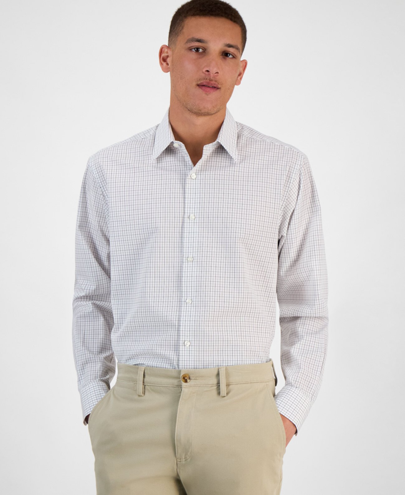 Men's Long Sleeve Button-Front Micro Check Dress Shirt, Exclusively at Macy's Club Room