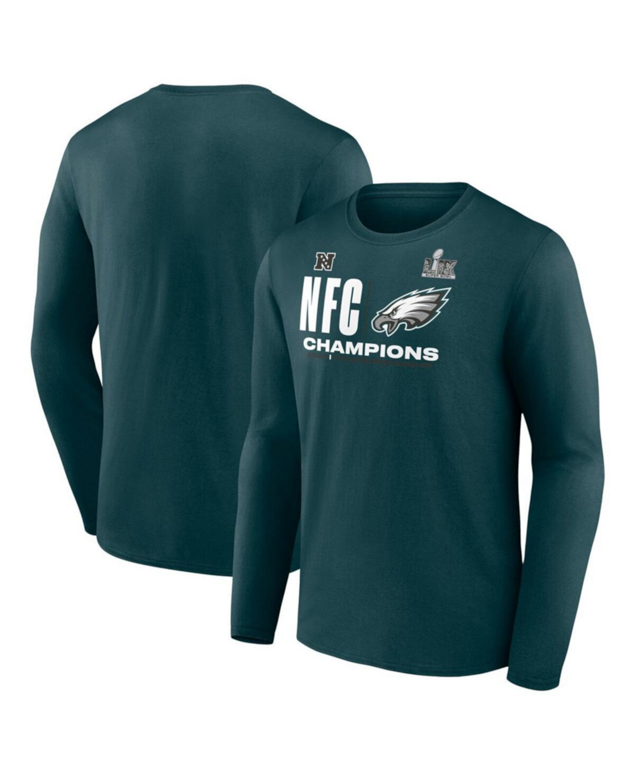 Мужская футболка с длинными рукавами Philadelphia Eagles 2024 NFC Champions Hail Mary с графическим дизайном, 100% хлопок Fanatics