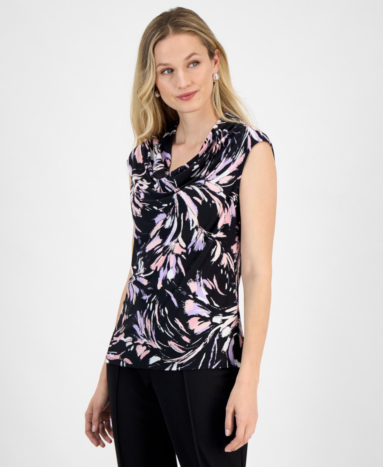 Women's Printed Cowlneck Sleeveless Top Kasper