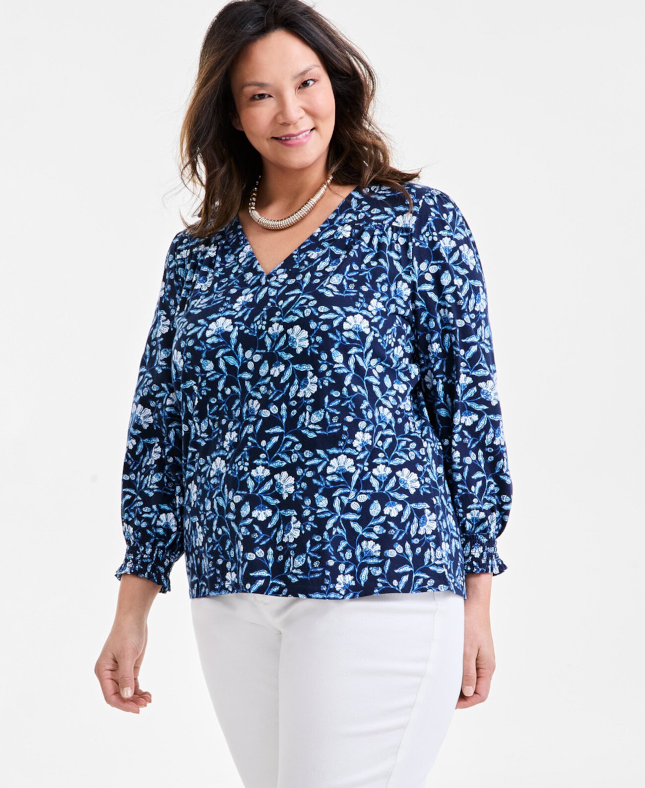 Plus Size Printed V-Neck Top, Exclusively at Macy's Style & Co