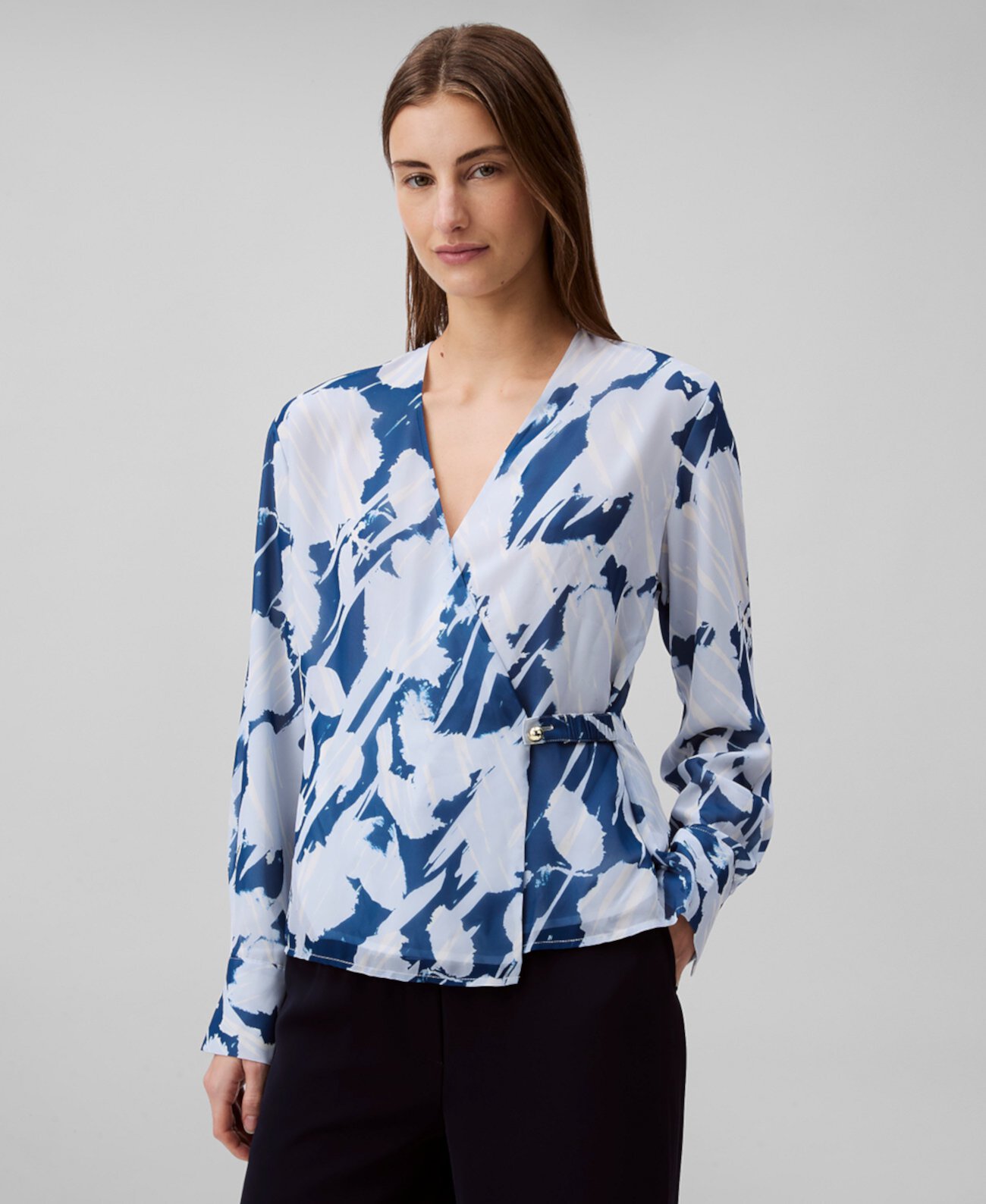 Women's Floral Chiffon V-Neck Wrap Top Calvin Klein