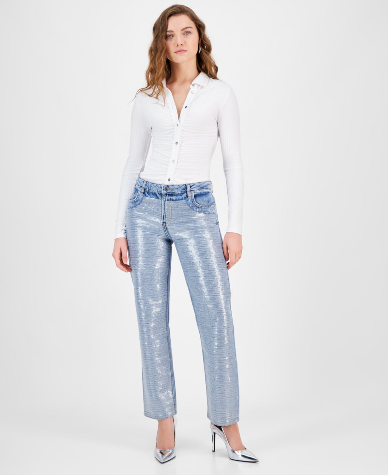 Women's Jill Sequin-Front Boyfriend Jeans Guess