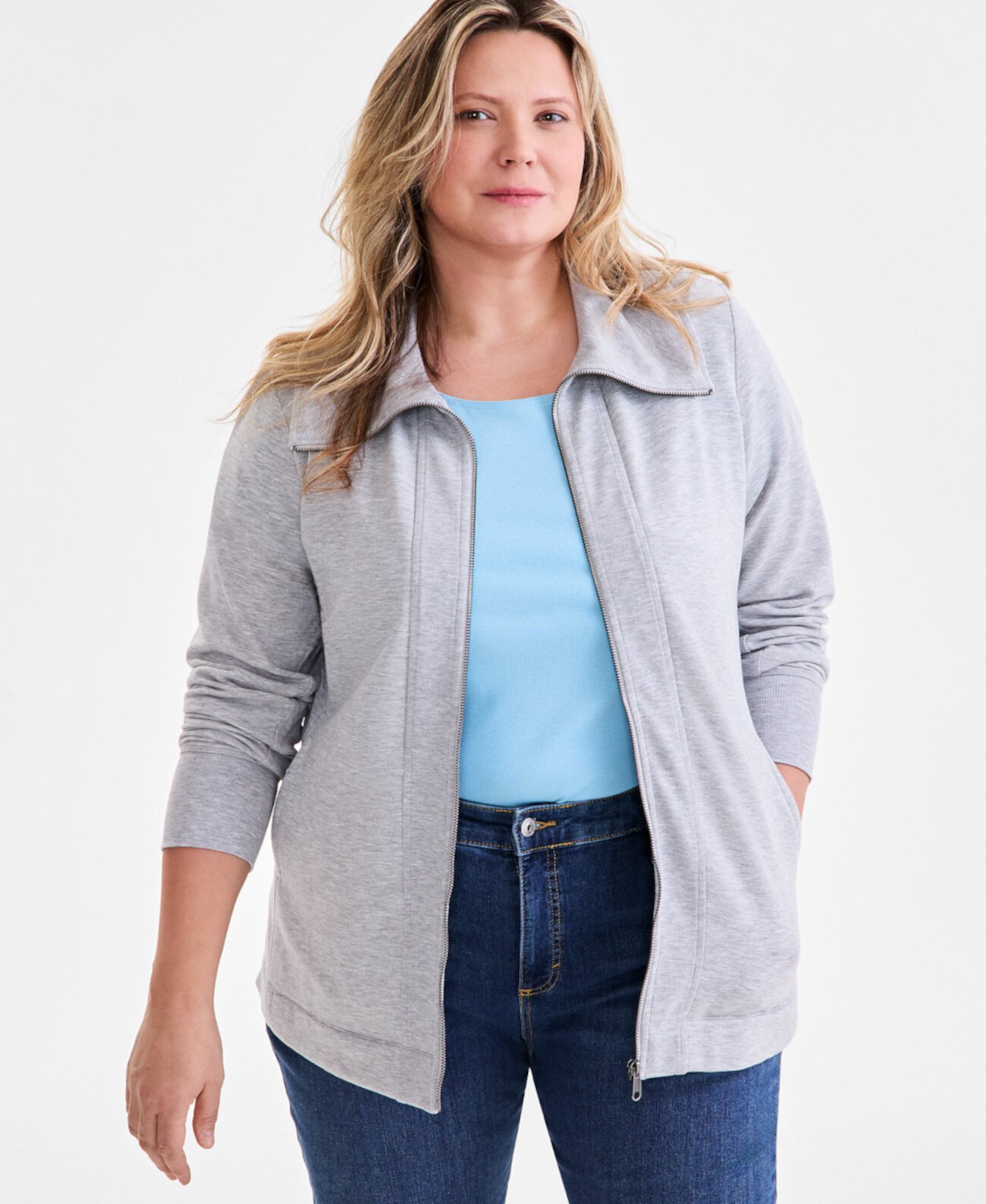 Plus Size Collared Zip-Front Tunic, Exclusively at Macy's Style & Co