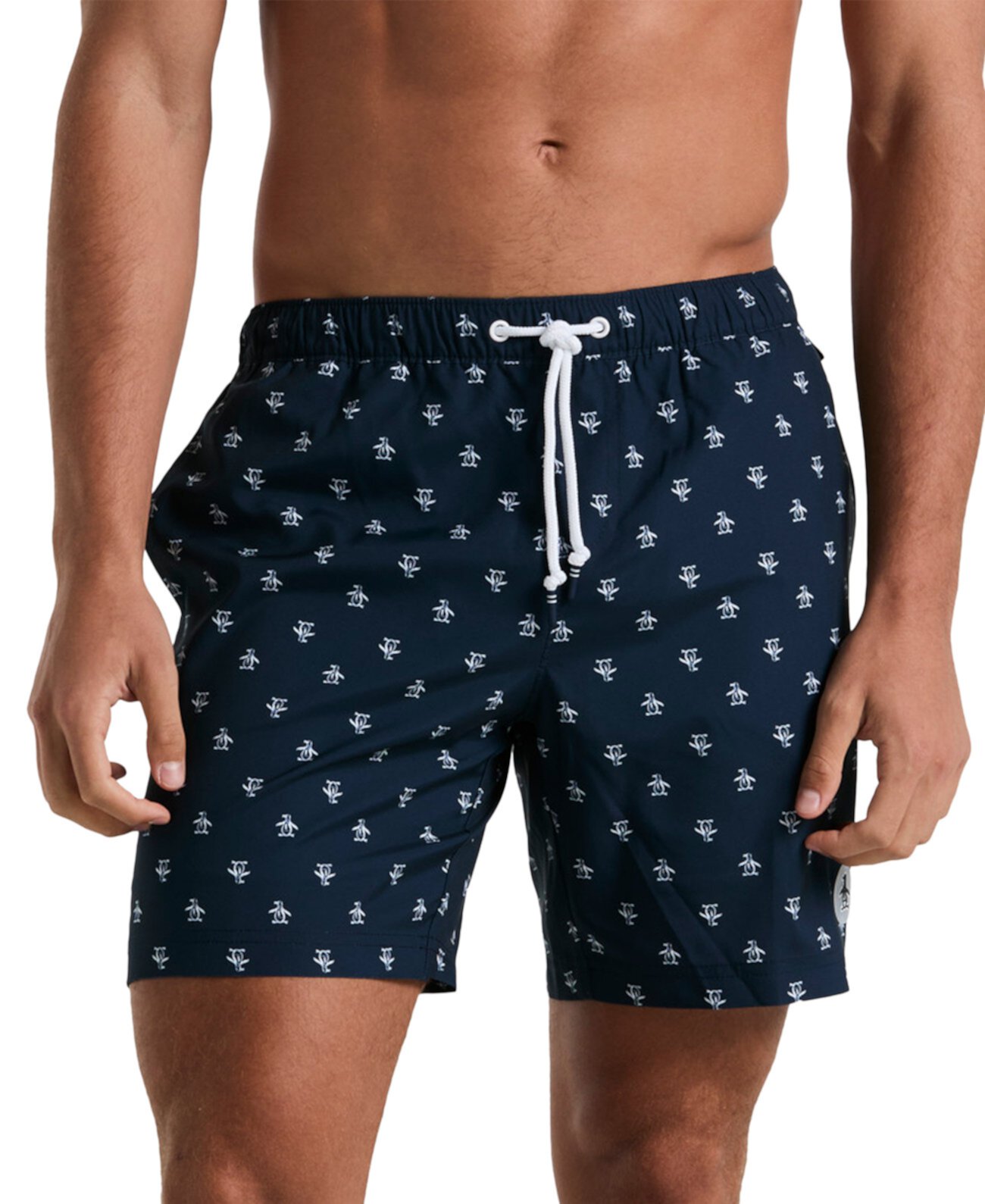 Men's Slim Fit Logo Print Drawstring 7" Swim Trunks Original Penguin