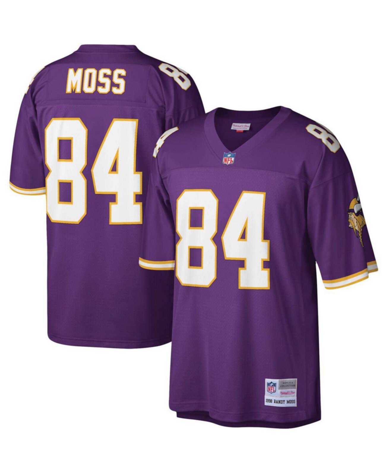 Реплика фиолетового мужского джерси Рэнди Мосса Minnesota Vikings Legacy от Mitchell & Ness, выполненная из спортивной ткани Mitchell & Ness