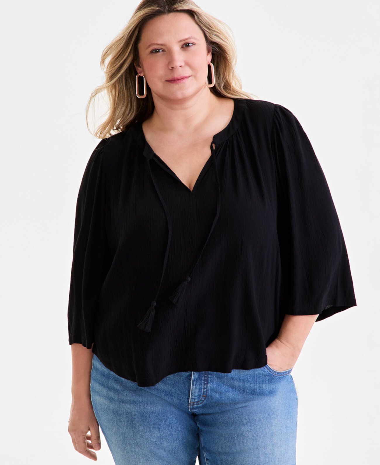 Plus Size Printed 3/4-Sleeve Top, Exclusively at Macy's Style & Co