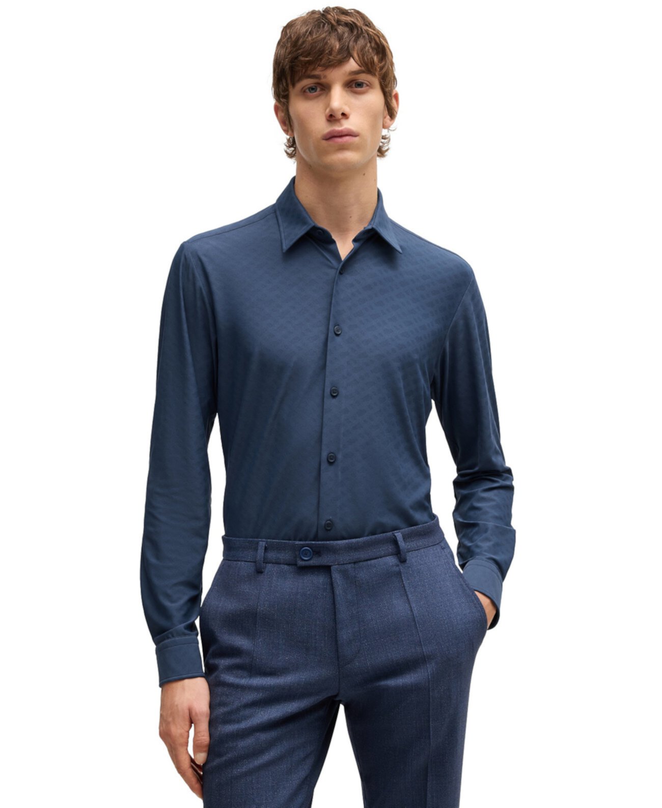 Men's Slim-Fit Performance-Stretch Jacquard Shirt Boss