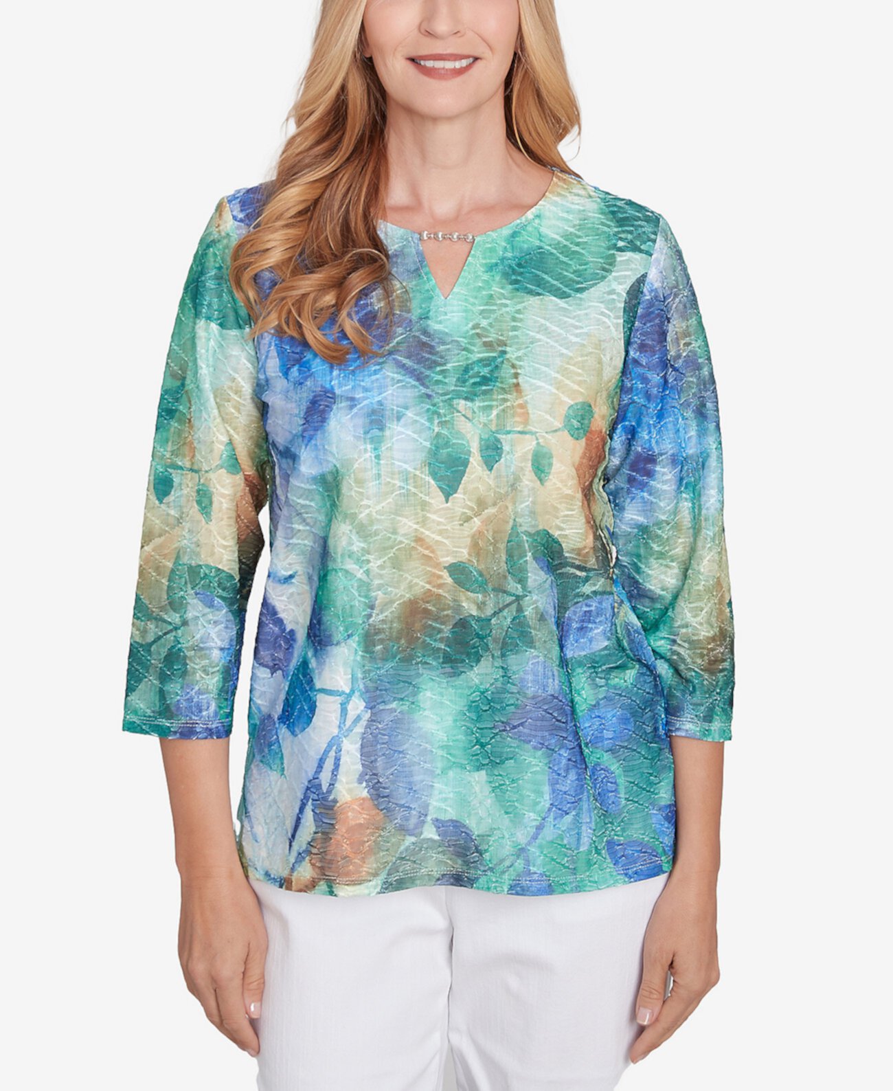 Petite Classics Watercolor Leaves Knit Top Alfred Dunner