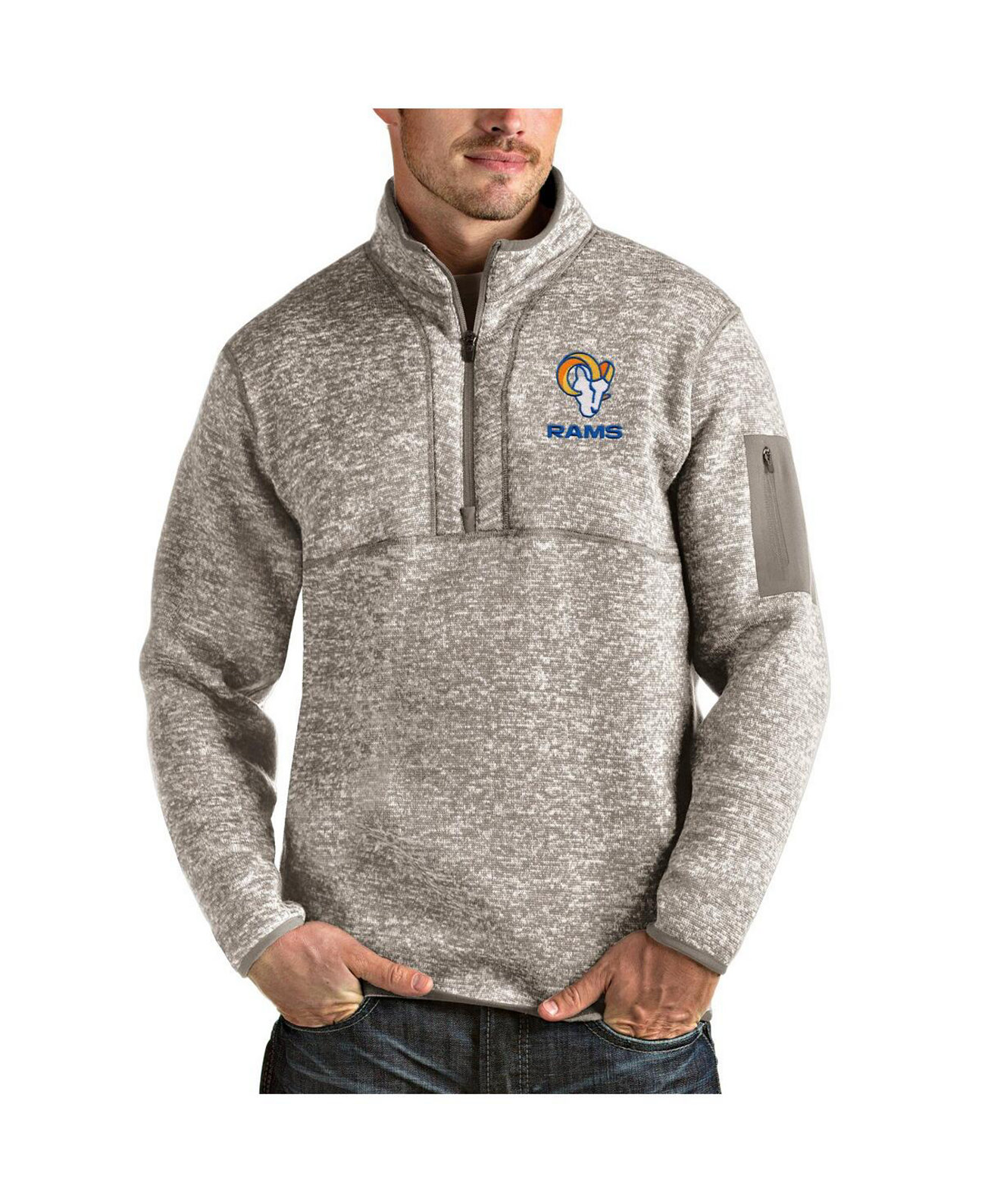 Men's Oatmeal Los Angeles Rams Alternate Logo Fortune Quarter-Zip Pullover Jacket Antigua