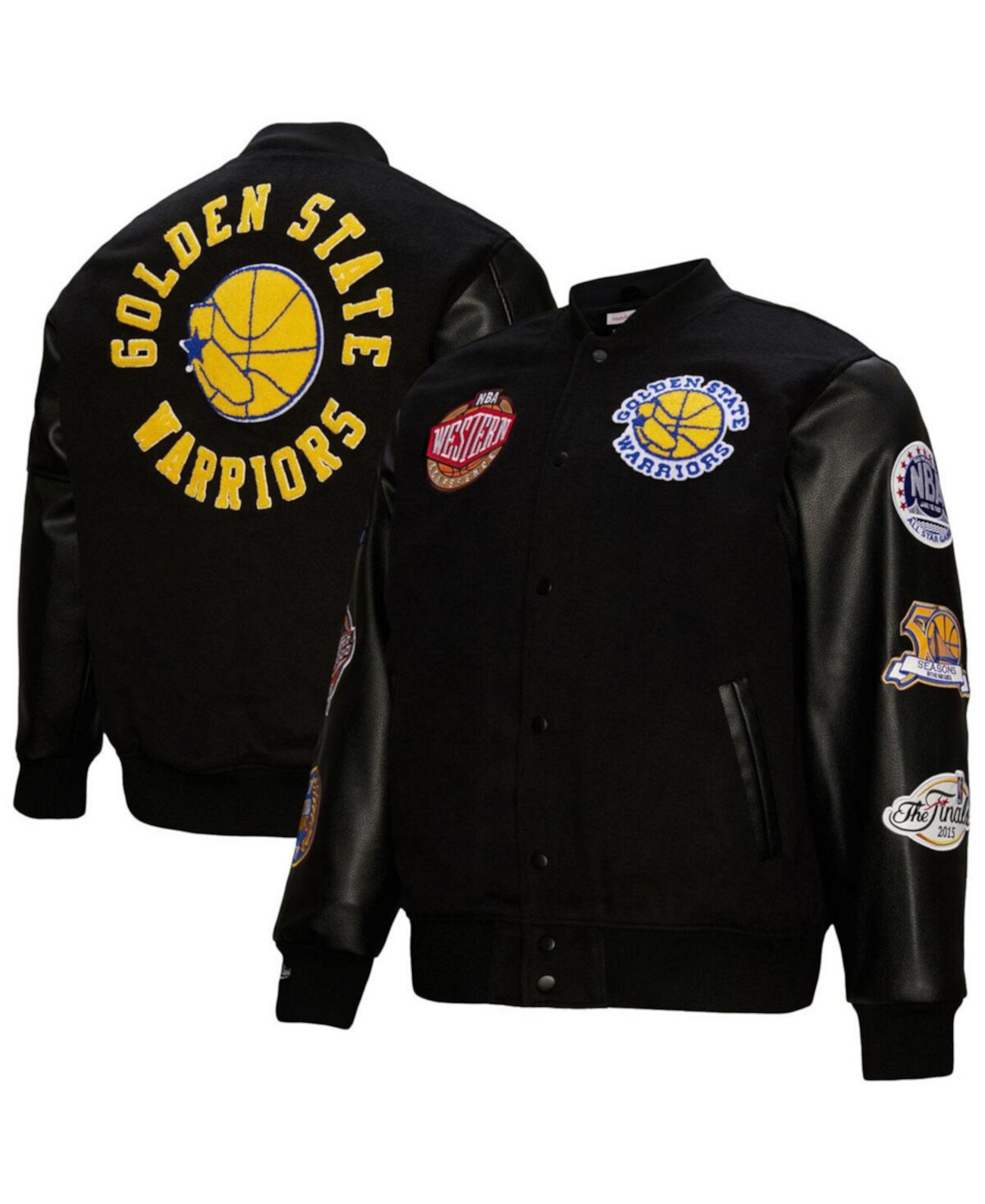 Мужская черная теплая куртка Mitchell & Ness Golden State Warriors Hardwood Classics с длинными рукавами Mitchell & Ness