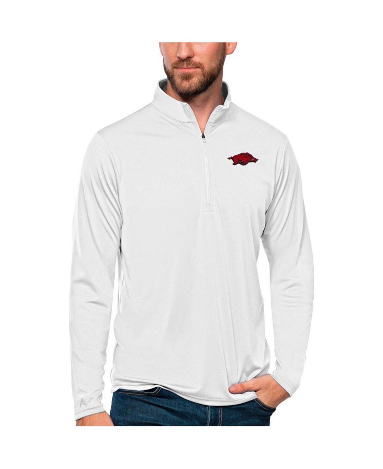 Men's White Arkansas Razorbacks Tribute Quarter-Zip Top Antigua