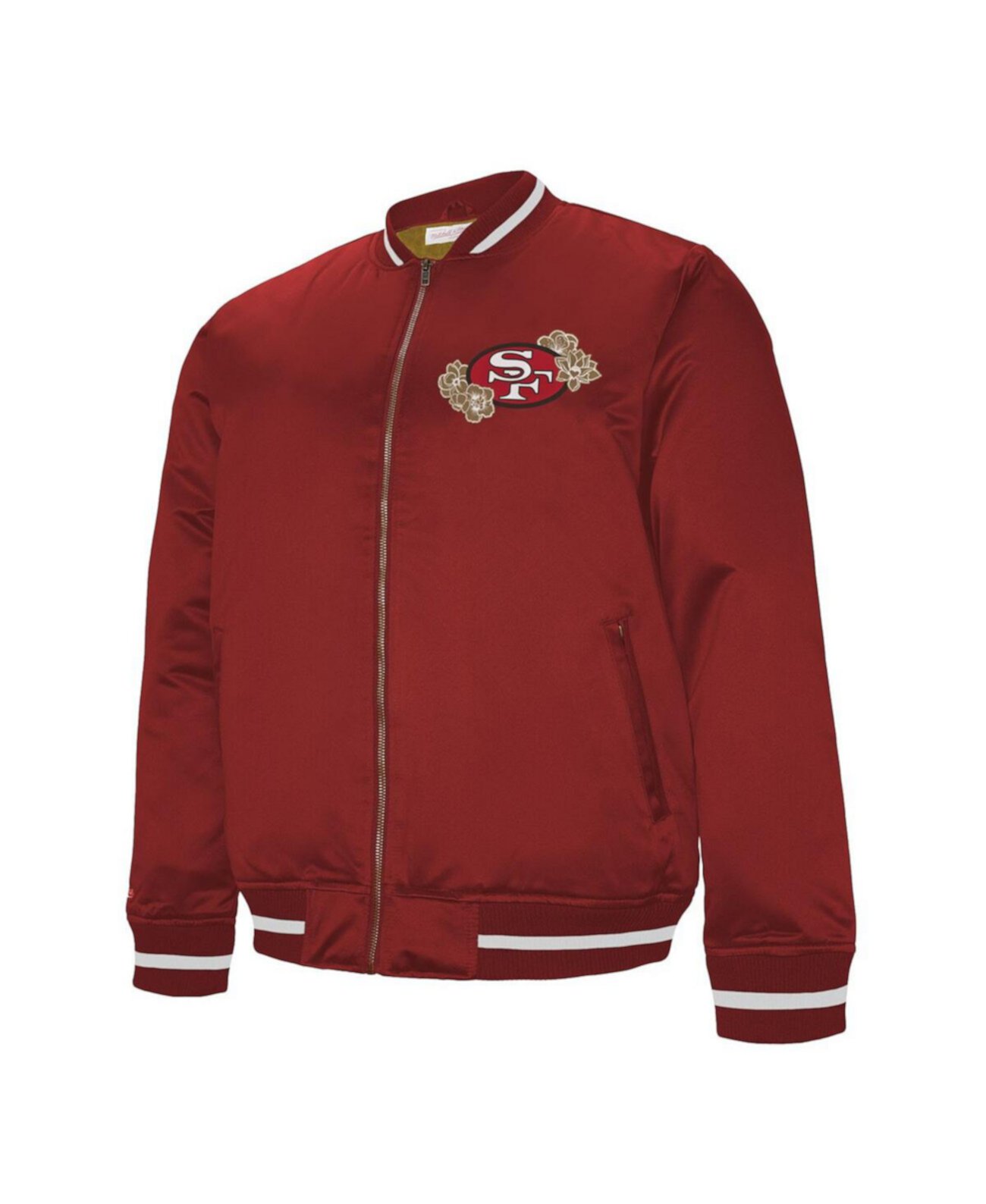 Мужская куртка San Francisco 49ers AAPI Apex Collection из тяжелого атласного материала с полной застежкой-молнией, длинный рукав Mitchell & Ness