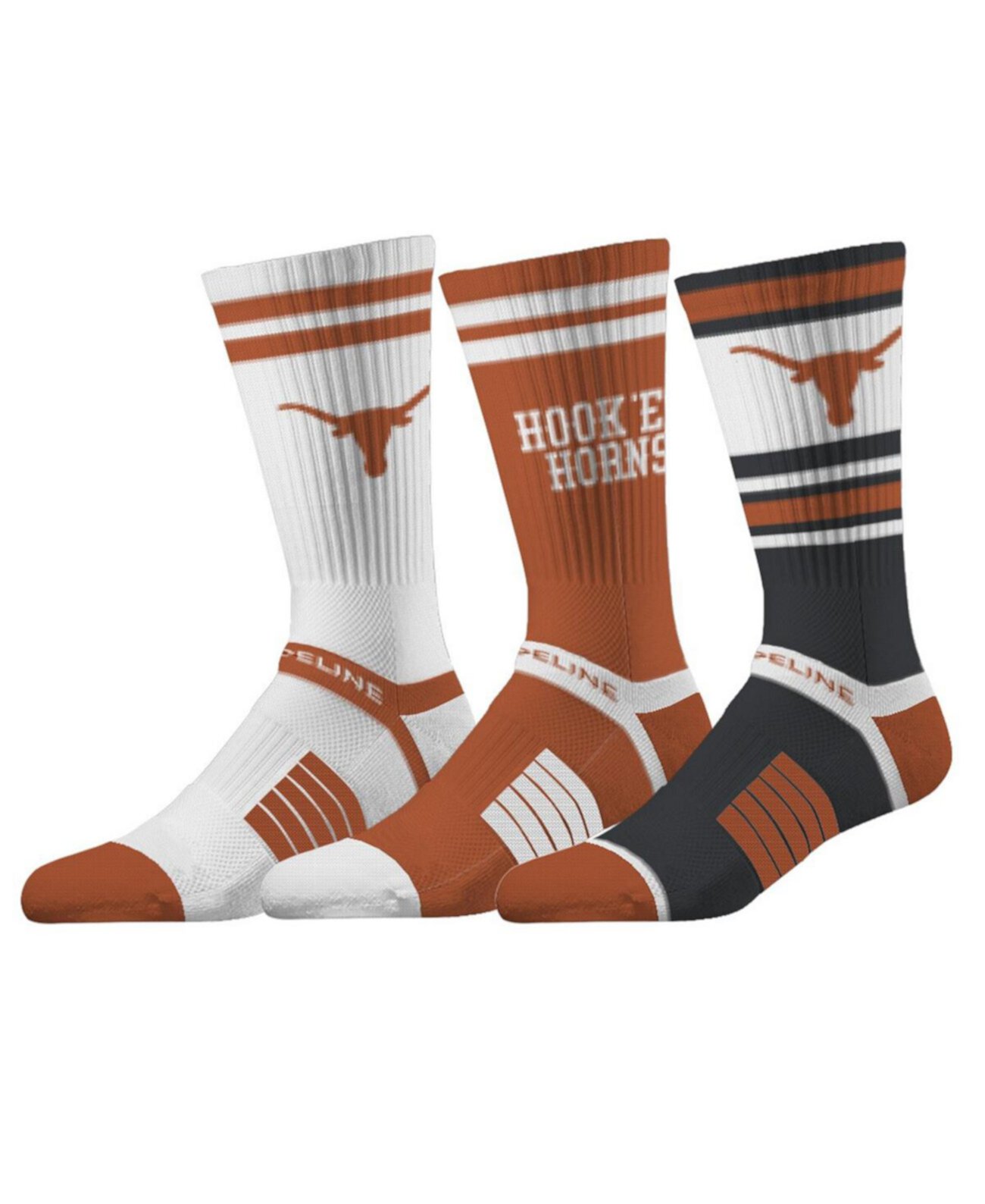 Men's and Women's White Texas Longhorns Premium Knit Crew Socks Three-Pack Strideline