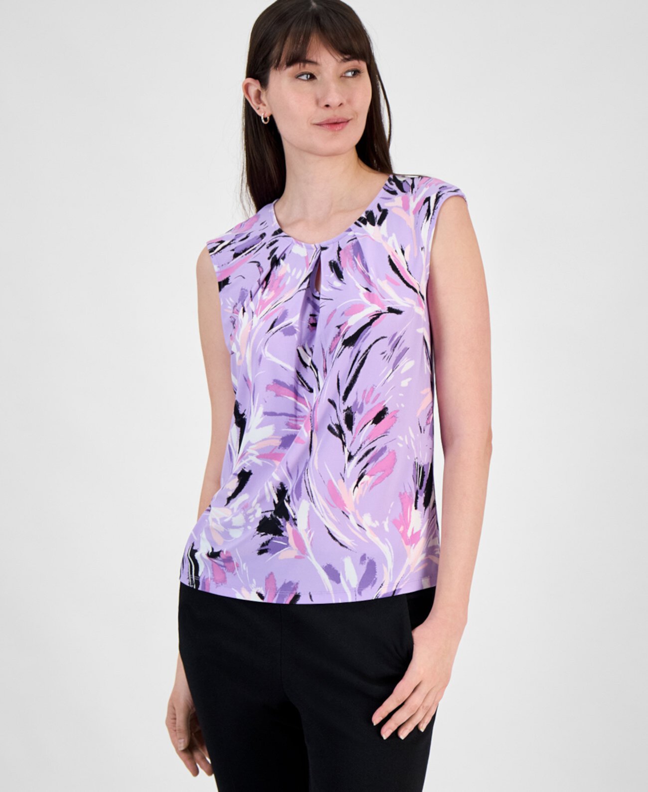 Women's Printed Keyhole-Neckline Shell Top Kasper