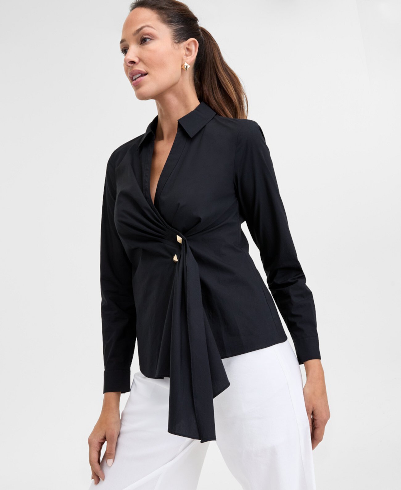 Women's Cotton Drape-Front Top, Exclusively at Macy's I.N.C. International Concepts