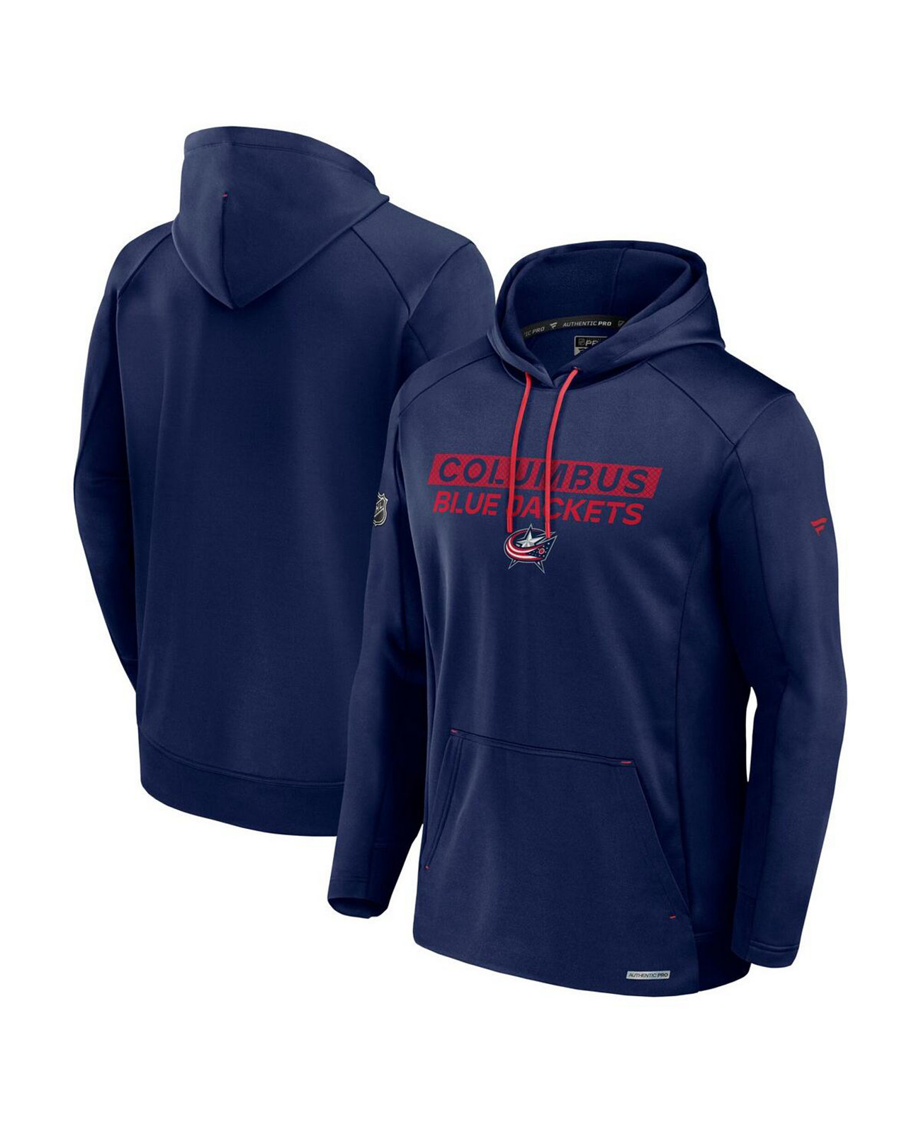 Men's Navy Columbus Blue Jackets Authentic Pro Rink Fleece Pullover Hoodie Fanatics