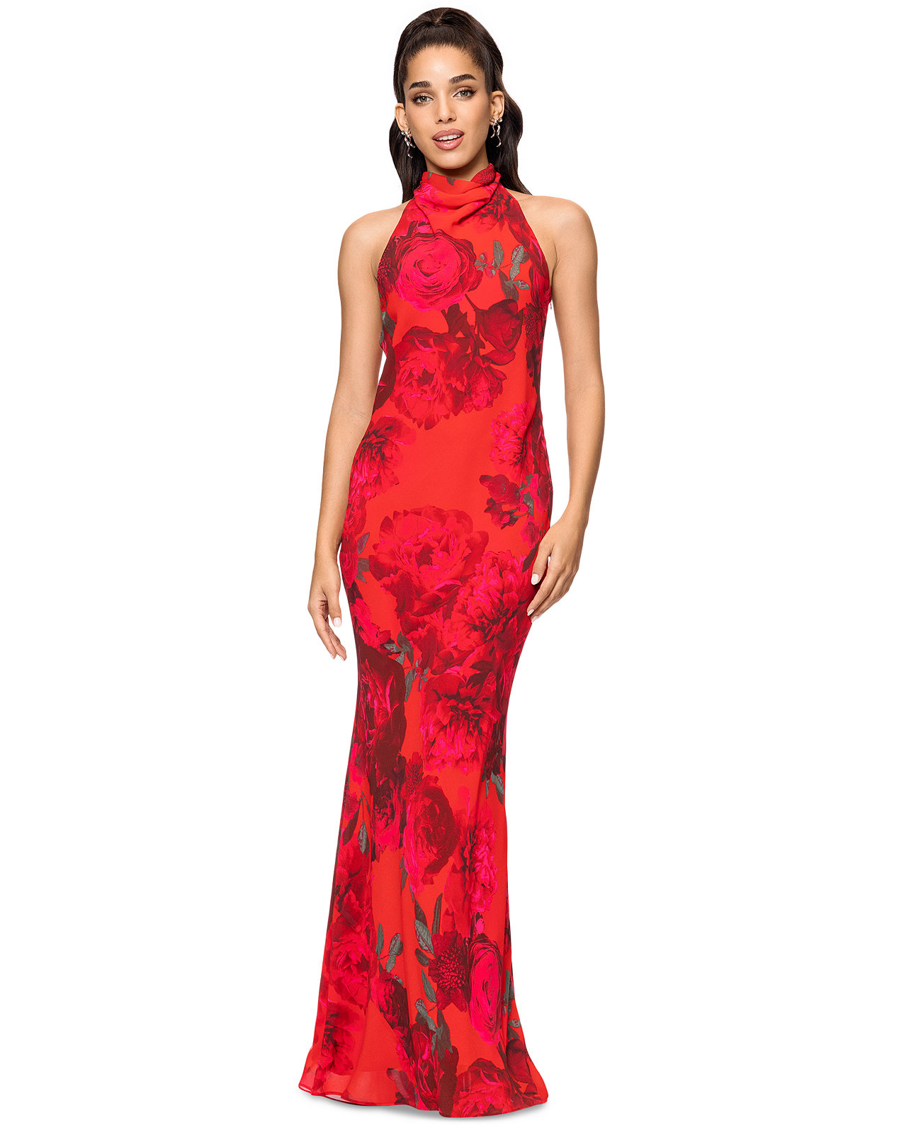 Women's Floral-Print Halter Gown Betsy & Adam