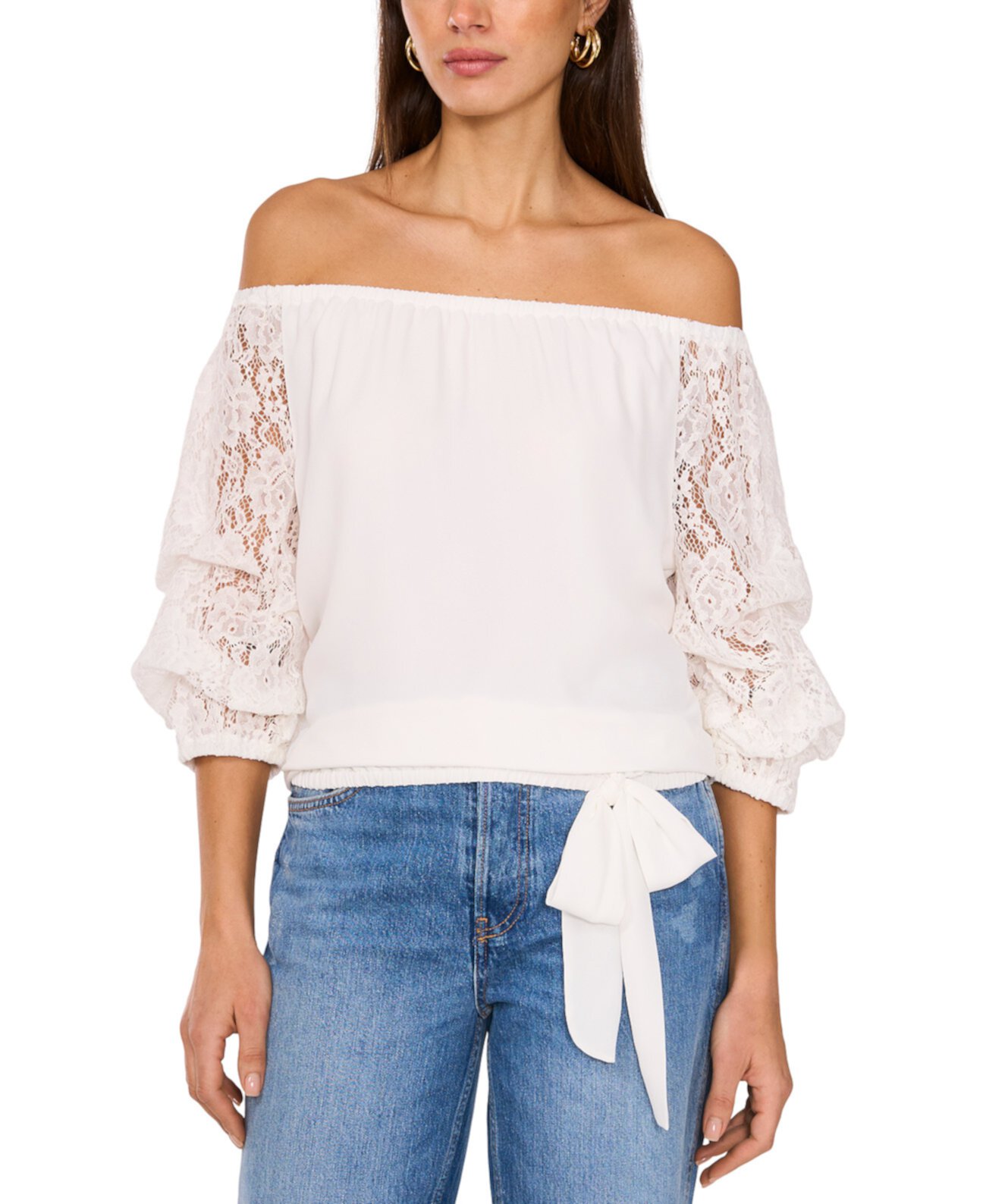 Women's Off-The-Shoulder Lace Bubble-Sleeve Top Vince Camuto