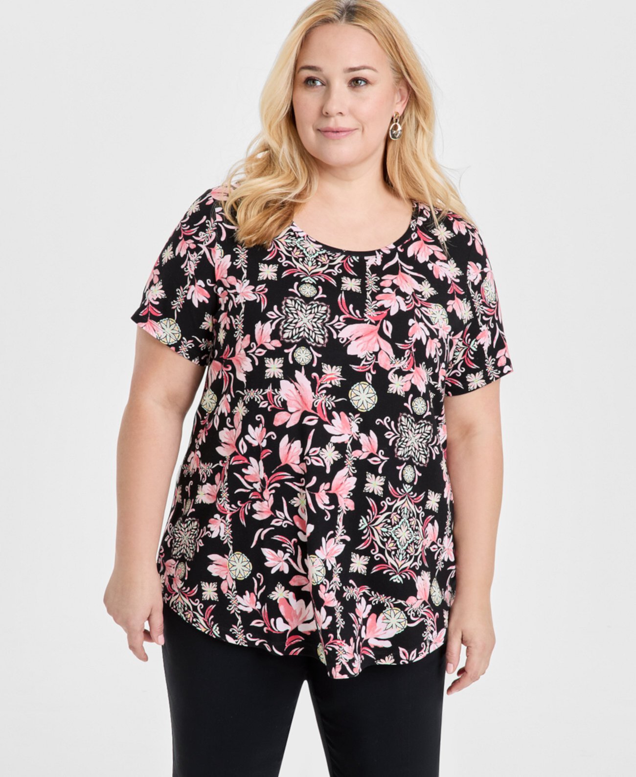 Plus Size  Scoop-Neck Short-Sleeve Top, Exclusively at Macy's J&M Collection