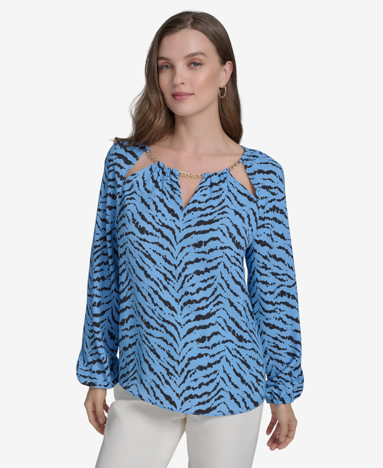 Women's Printed Chain Cut-Out Blouse Halston