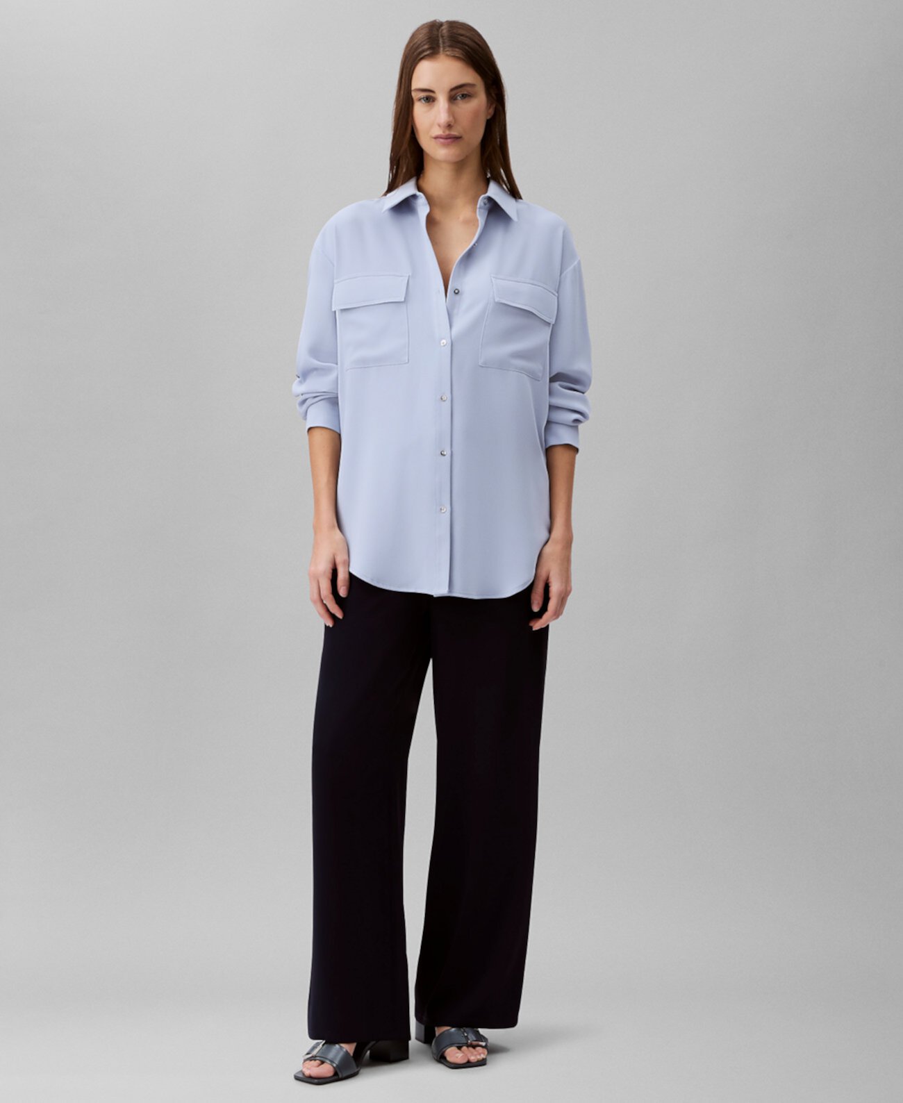 Women's Crepe Relaxed Button-Front Shirt Calvin Klein