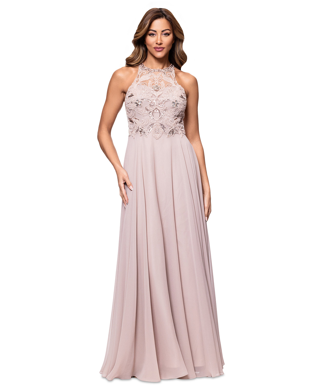 Petite Beaded Sleeveless High-Neck Gown Xscape