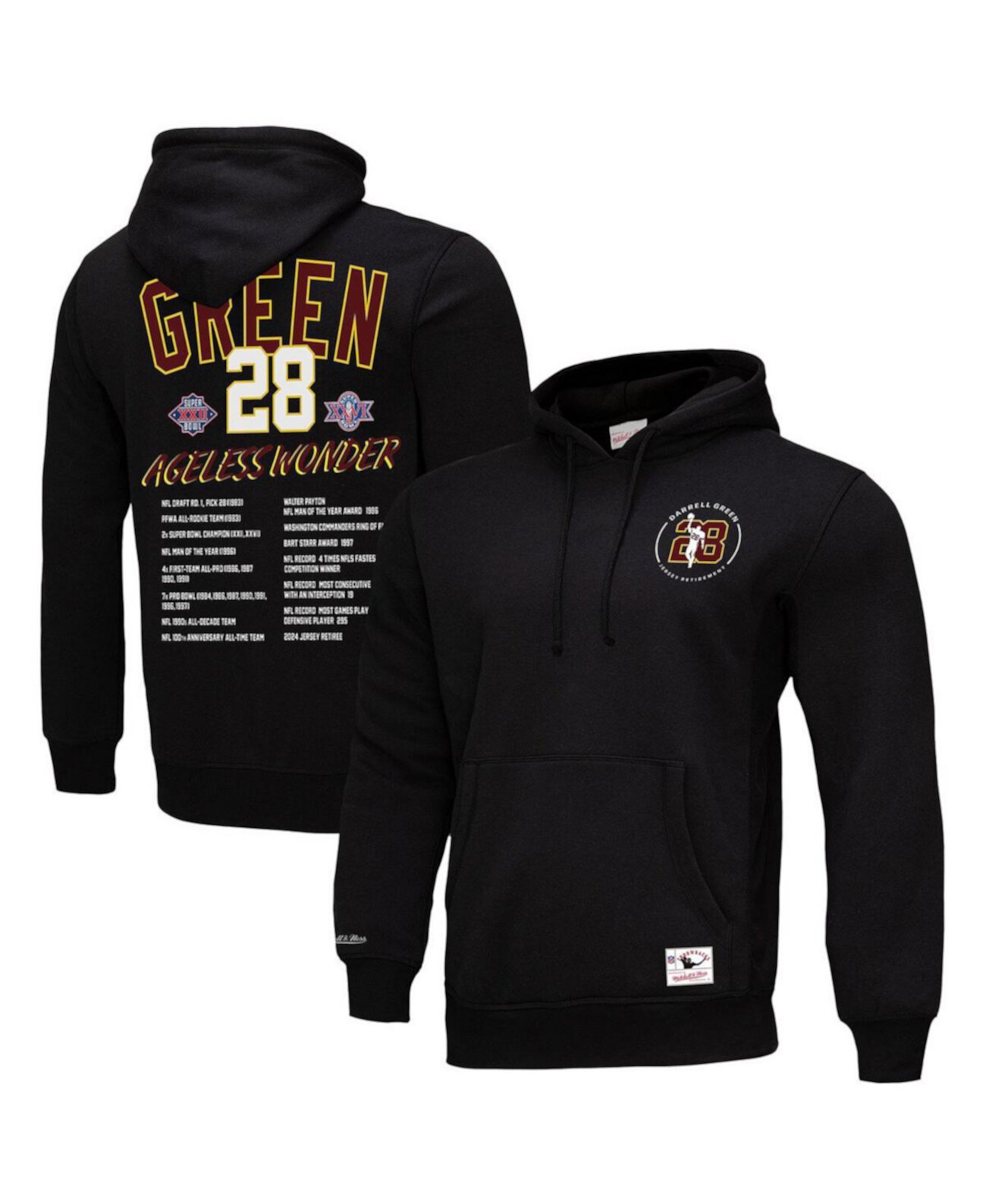 Men's Darrell Green Black Washington Commanders Wonder Pullover Hoodie Mitchell & Ness