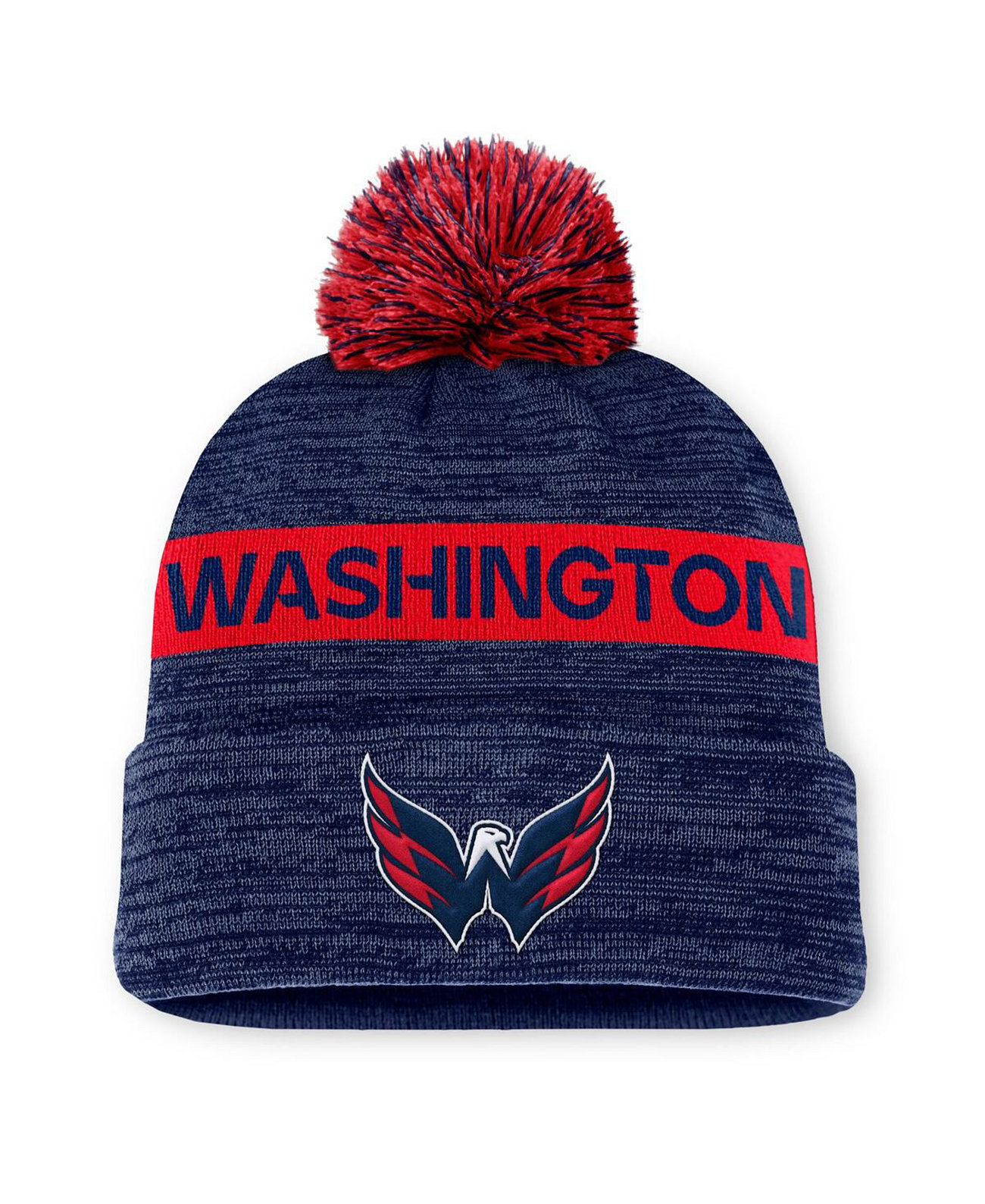 Men's Navy/Red Washington Capitals Authentic Pro Rink Cuffed Knit Hat with Pom Fanatics