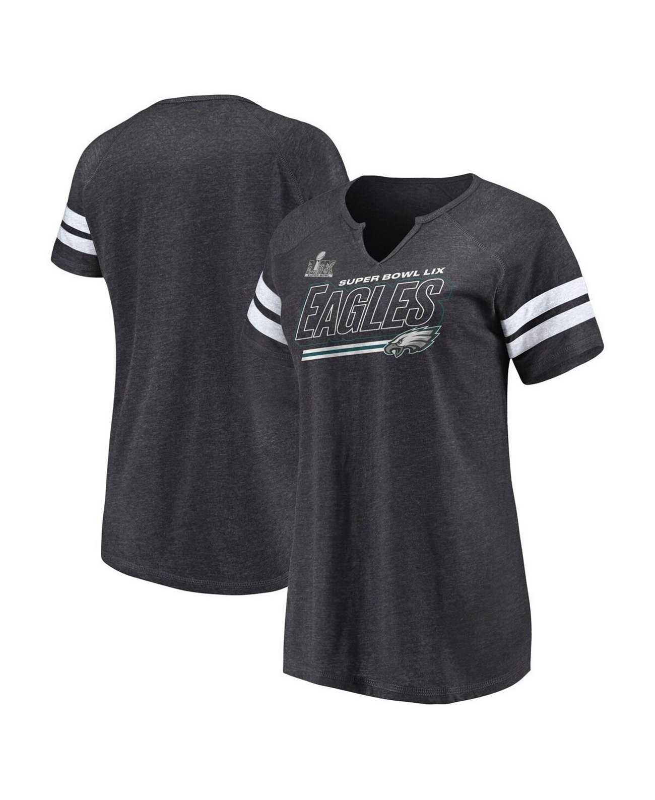 Women's Heather Charcoal Philadelphia Eagles Super Bowl LIX Cheer Section Tri-Blend Notch Neck T-Shirt Fanatics