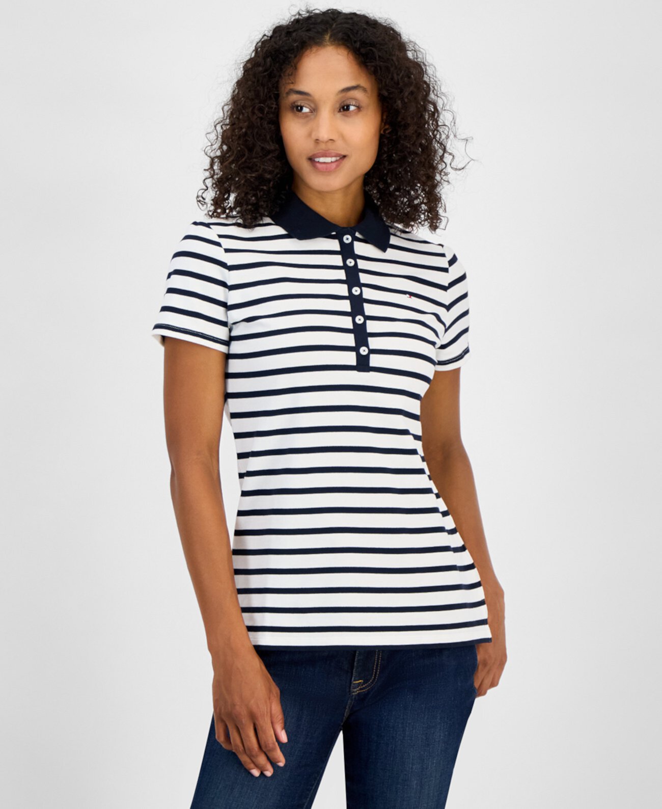 Women's Striped Short-Sleeve Polo Shirt Tommy Hilfiger