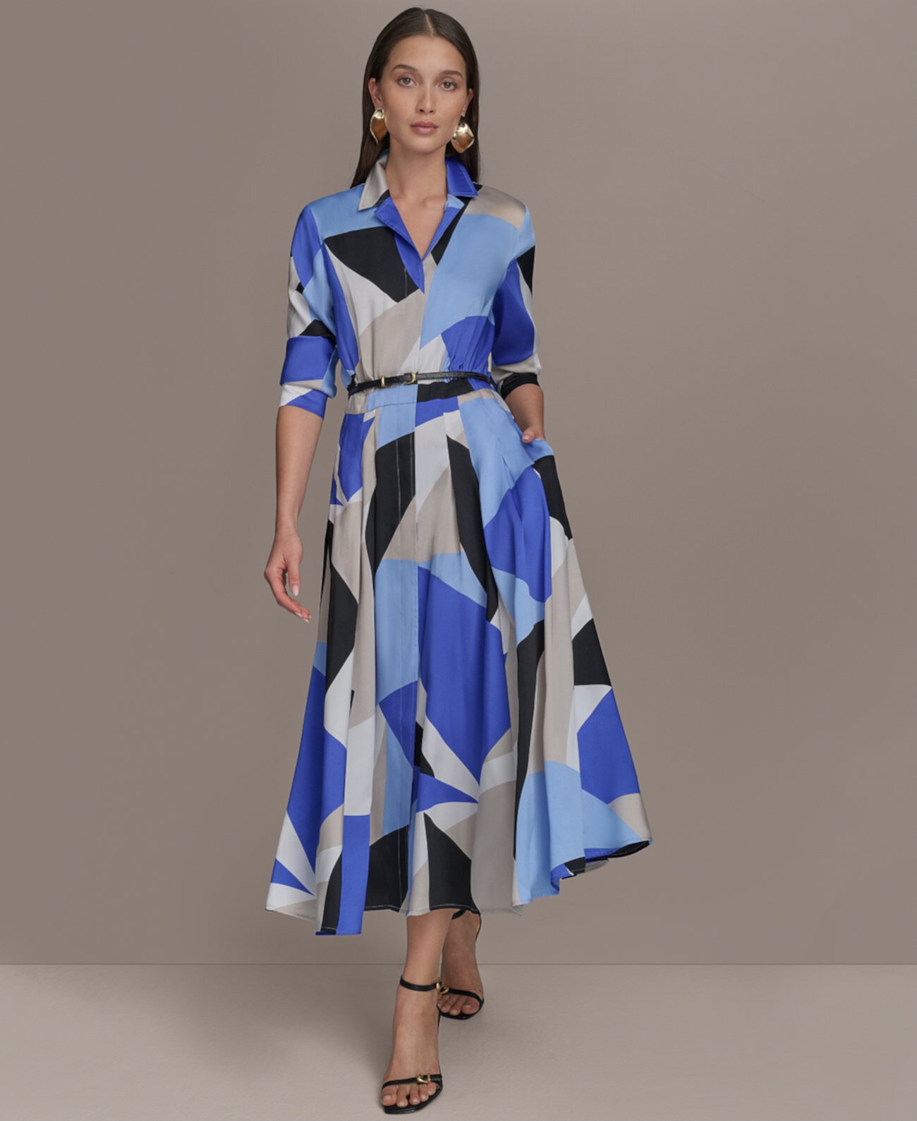 Women's Printed Belted Shirtdress Donna Karan New York