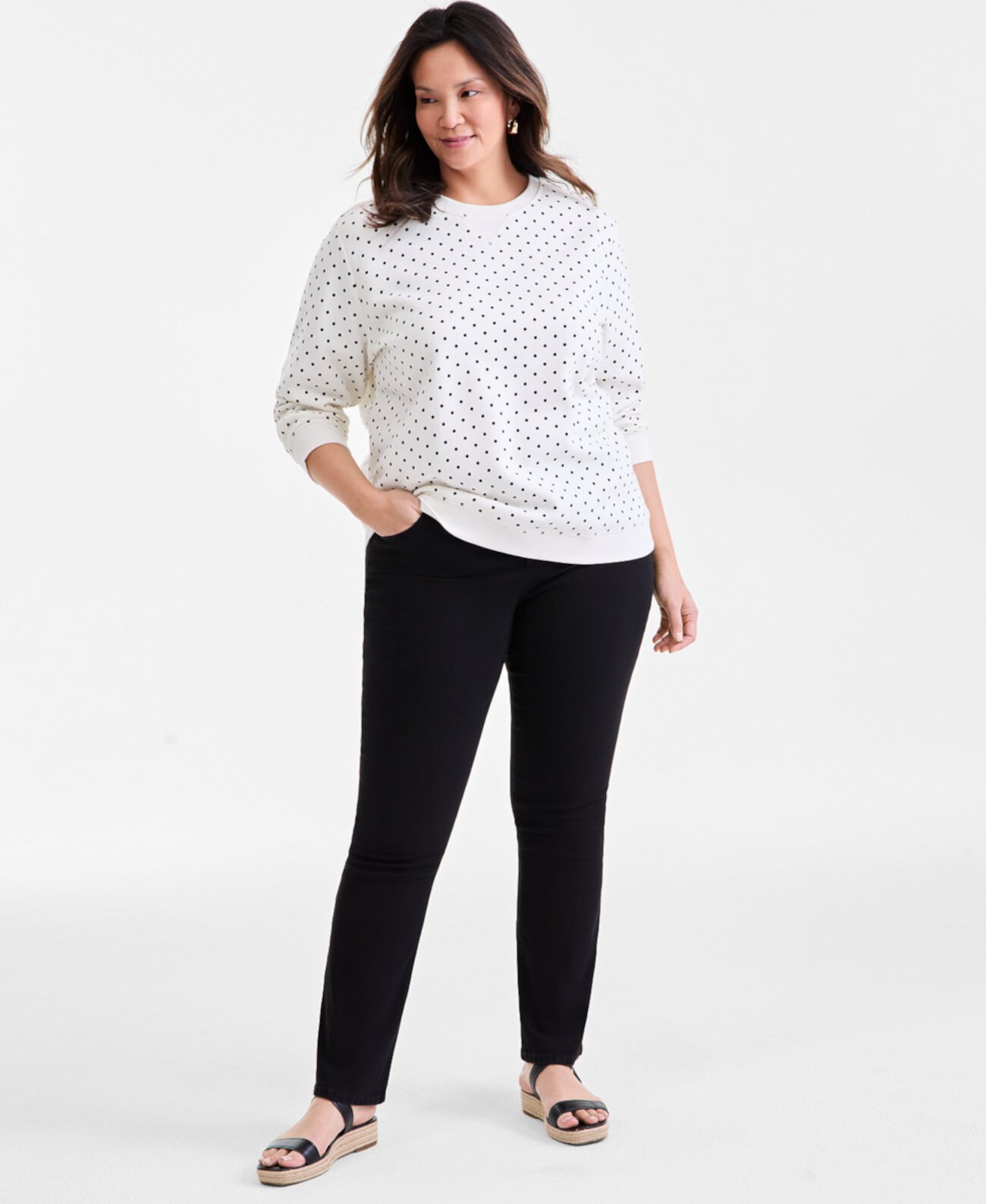 Plus Size Printed Fleece Sweatshirt, Exclusively at Macy's Style & Co