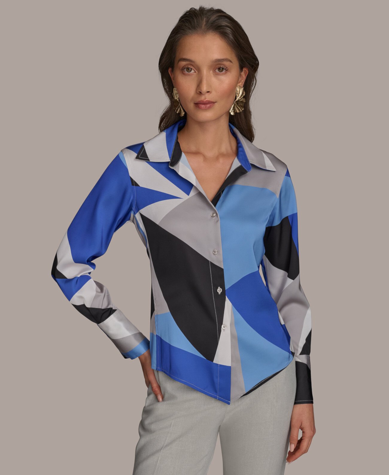 Women's V-Hem Collared Blouse Donna Karan New York