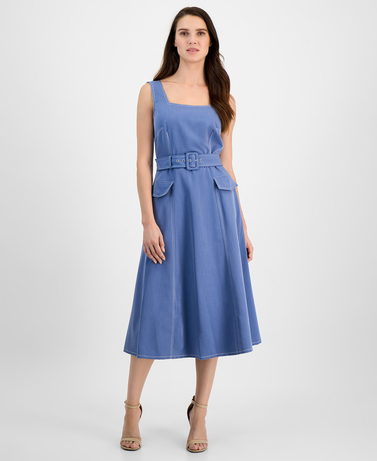 Women's Denim Belted Midi Dress Tahari by ASL