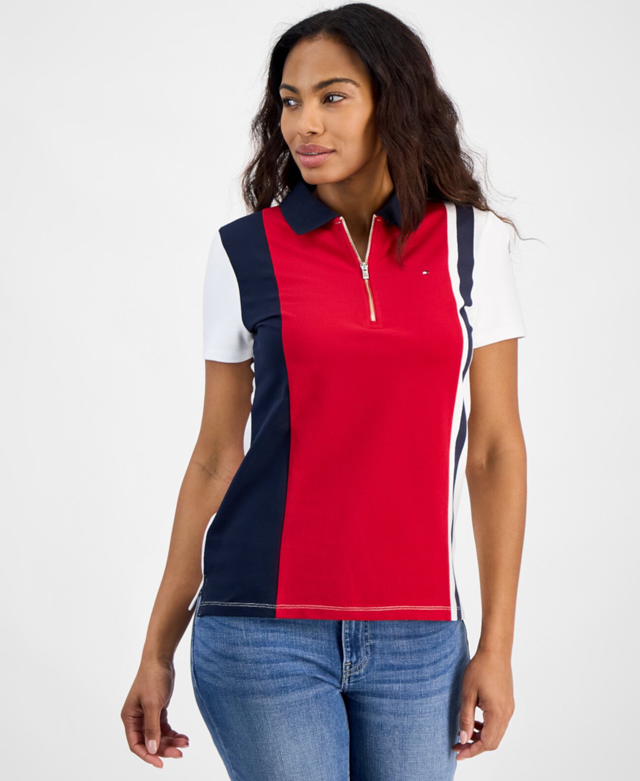 Women's Colorblocked Quarter-Zip Polo Shirt Tommy Hilfiger