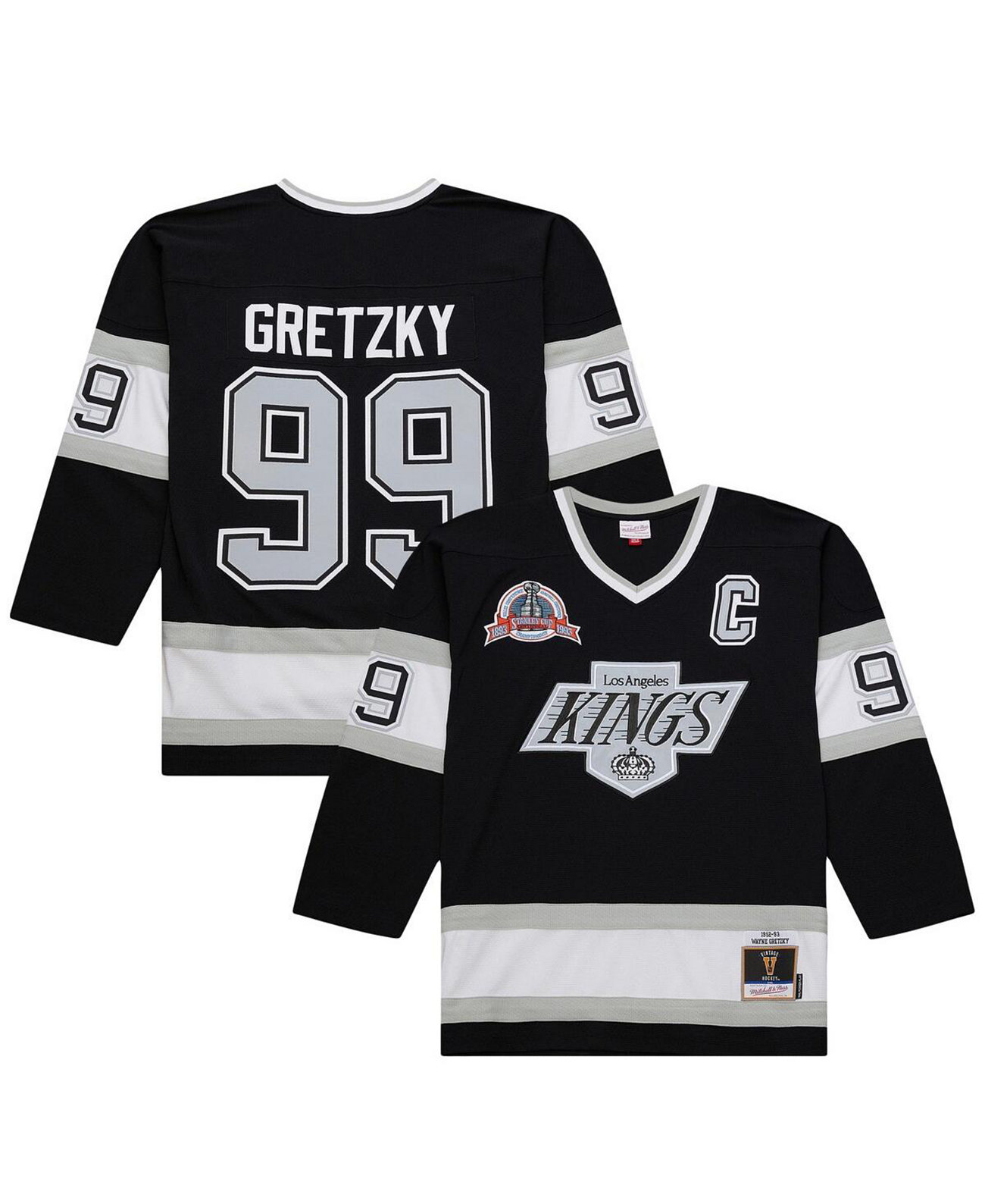 Мужская черная футболка с длинными рукавами Wayne Gretzky Los Angeles Kings 1992/93 Blue Line 2.0 из 100% полиэстера Mitchell & Ness