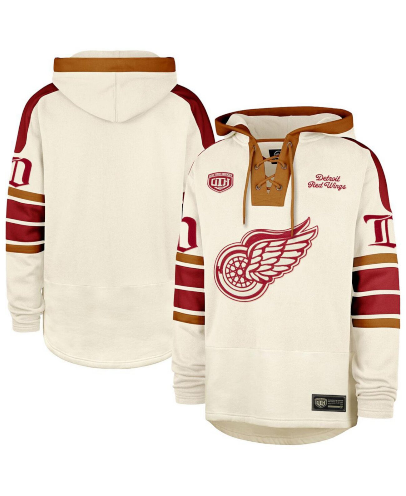 Men's Cream Detroit Red Wings Blue Line Heritage Lacer Pullover Hoodie '47 Brand